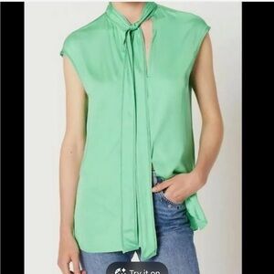 NEW! Sandro Apple Green Tie Neck Blouse Sz 1 / Small